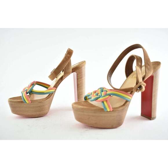 Christian Louboutin Ella 130 Brown Red Ankle Strap Platform Sandal Heel Pump 36 - Picture 9 of 12